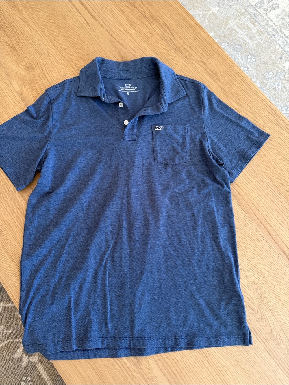Vineyard Vines Heather Navy Short-Sleeve Polo with Pocket